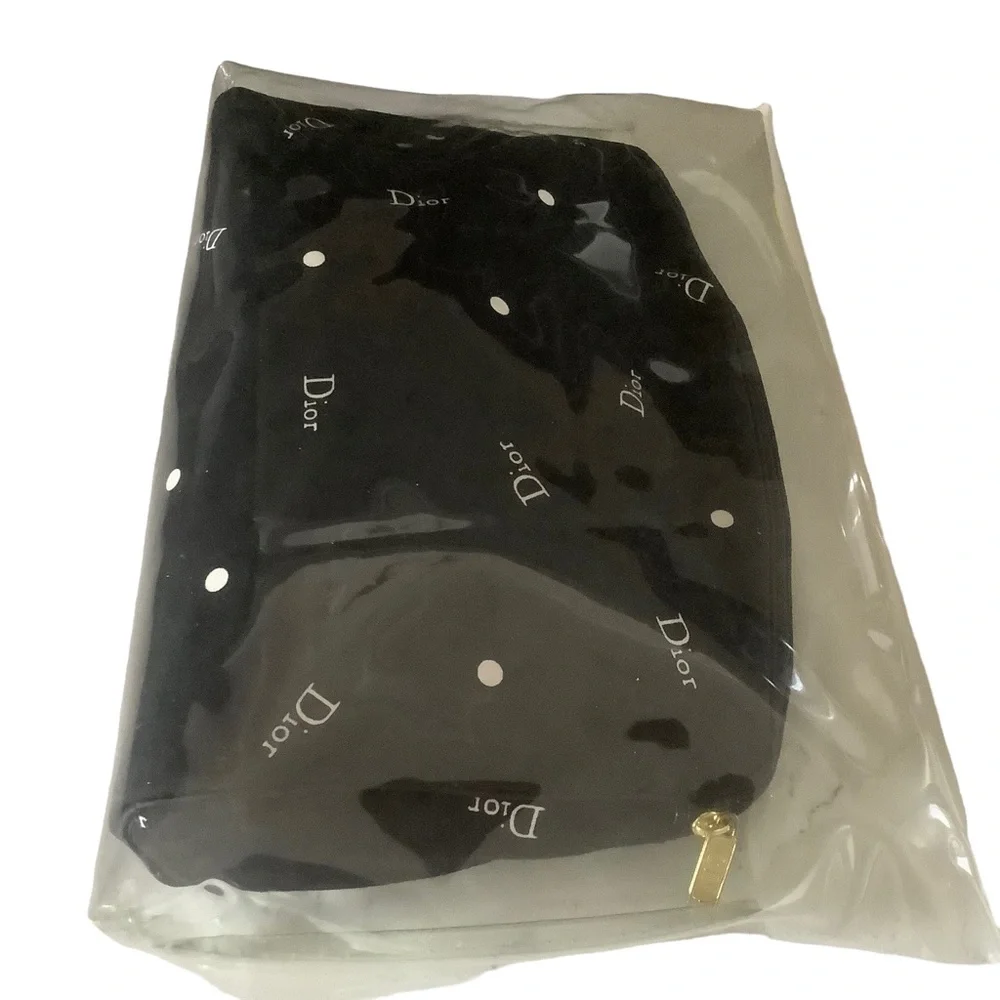 Dior vintage 80s makeup bag pouch and accessories canvas black polka dot pattern